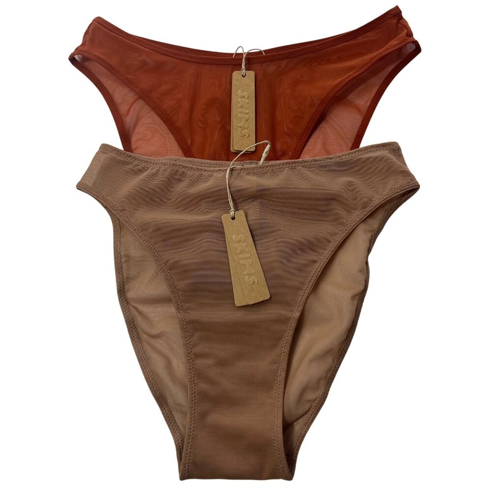 SKIMS Mesh High Cut Brief + Bikini  Lot‎ of 2 Chili Sienna XXS